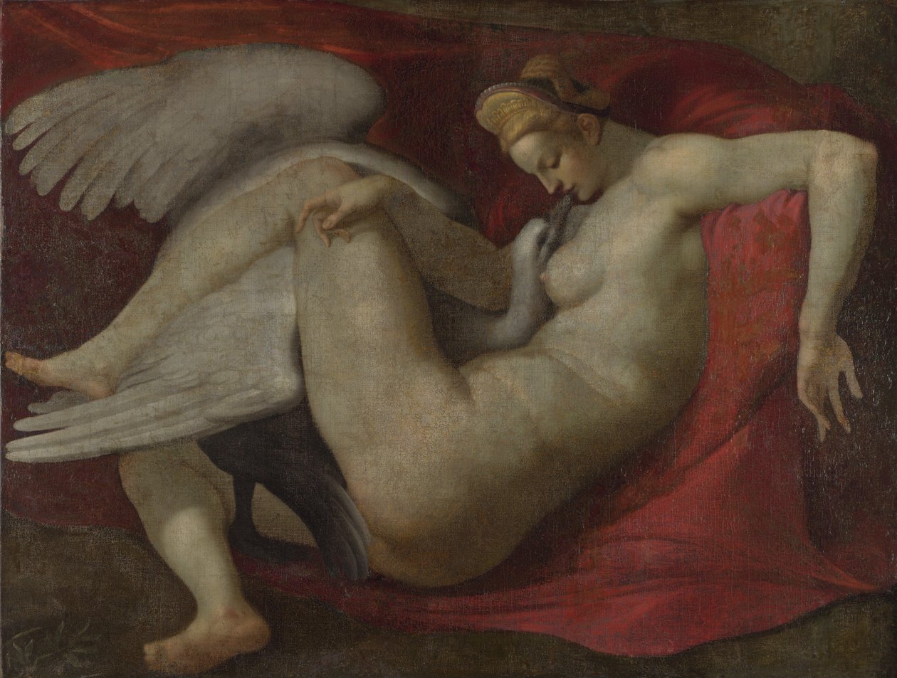 Leda och svanen, efter 1530 (olja på duk) av Michelangelo (School of) Buonarroti