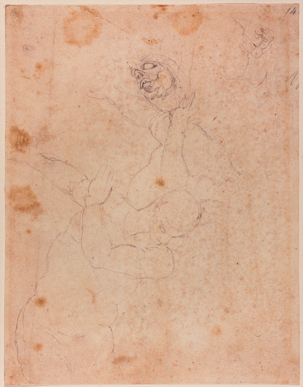 Figurstudier, delvis från Fördrivningen från paradiset i Sixtinska kapellet av Michelangelo (after) Buonarroti