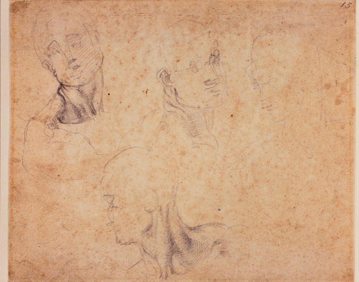 Fyra studier av manliga huvuden av Michelangelo (after) Buonarroti