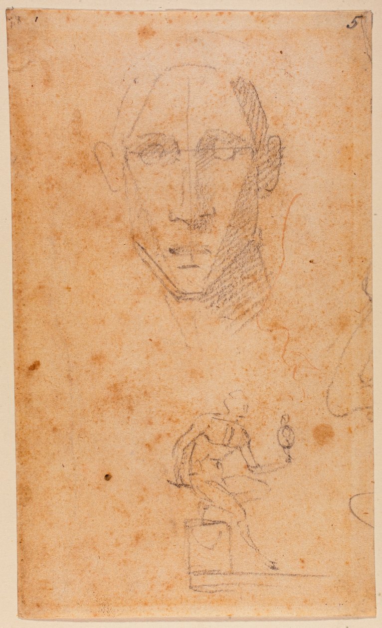 Huvudstudie och skiss av Diomedes med Palladius av Michelangelo (after) Buonarroti