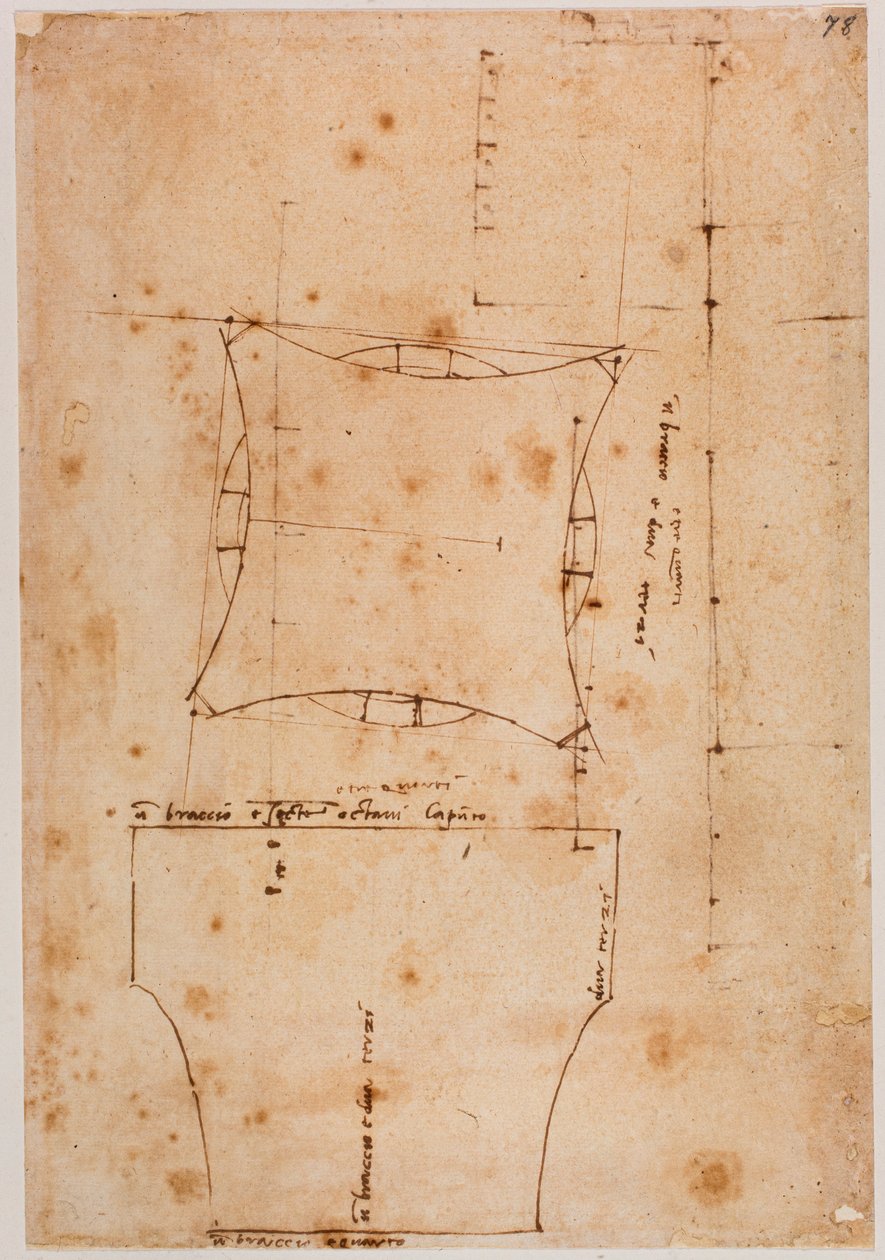 Kapitalplan och upphöjning, 1500-talet (ritning) av Michelangelo (after) Buonarroti