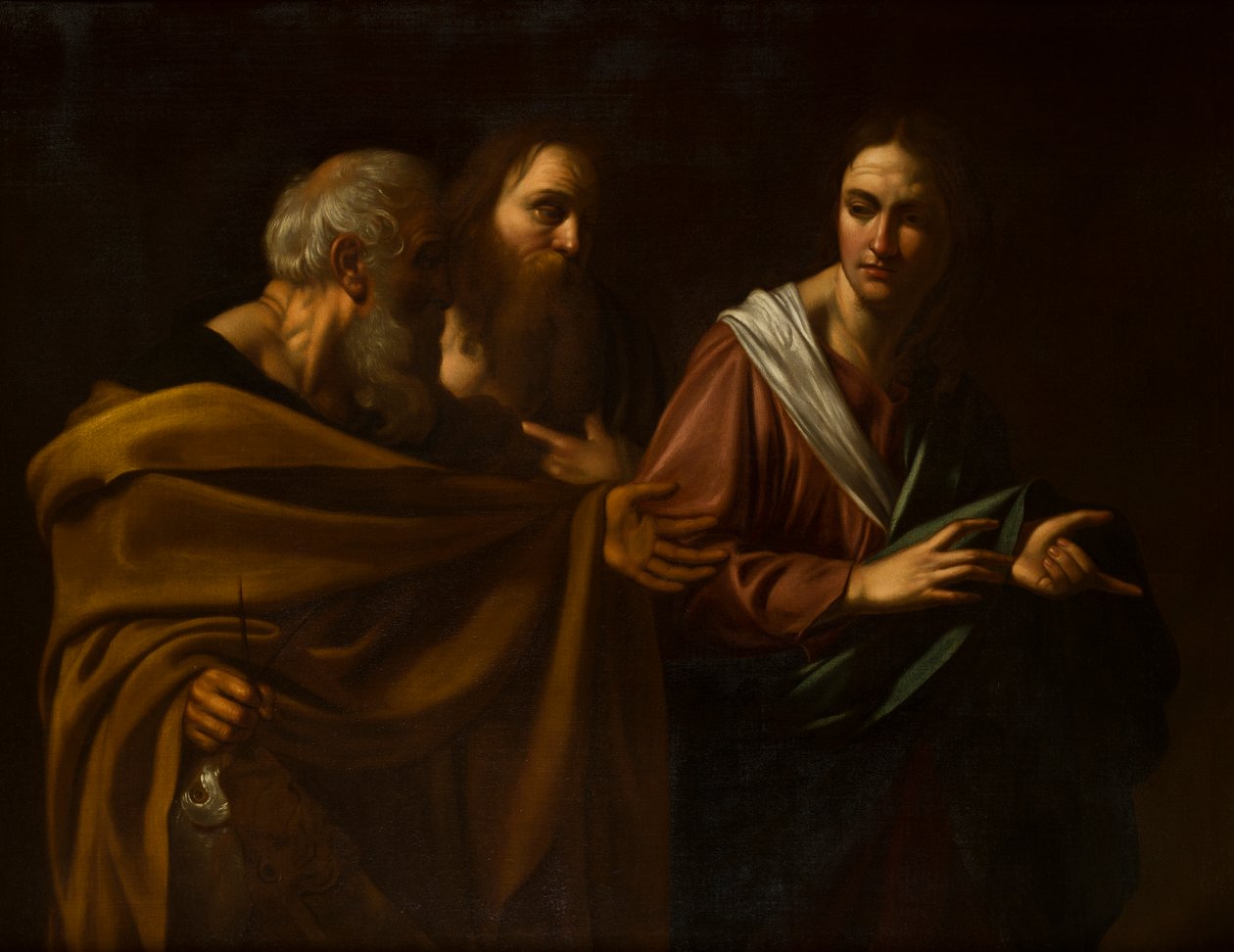 De heliga Peters och Andreas kallelse, ca 1593-1610 (olja på duk) av Michelangelo (after) Caravaggio