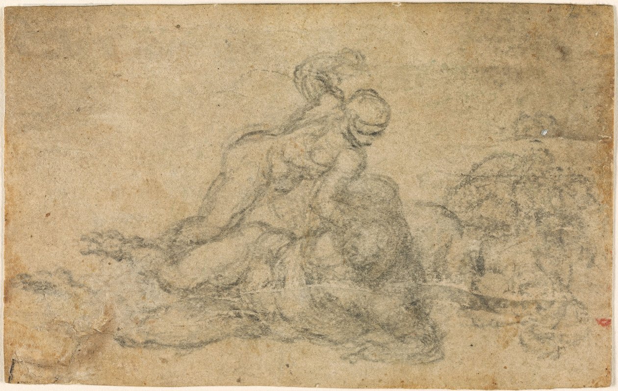 Michelangelo - David och Goliat. Verso linjerade arkitektoniska studier, ca 1550-1556, I, 32a av Michelangelo