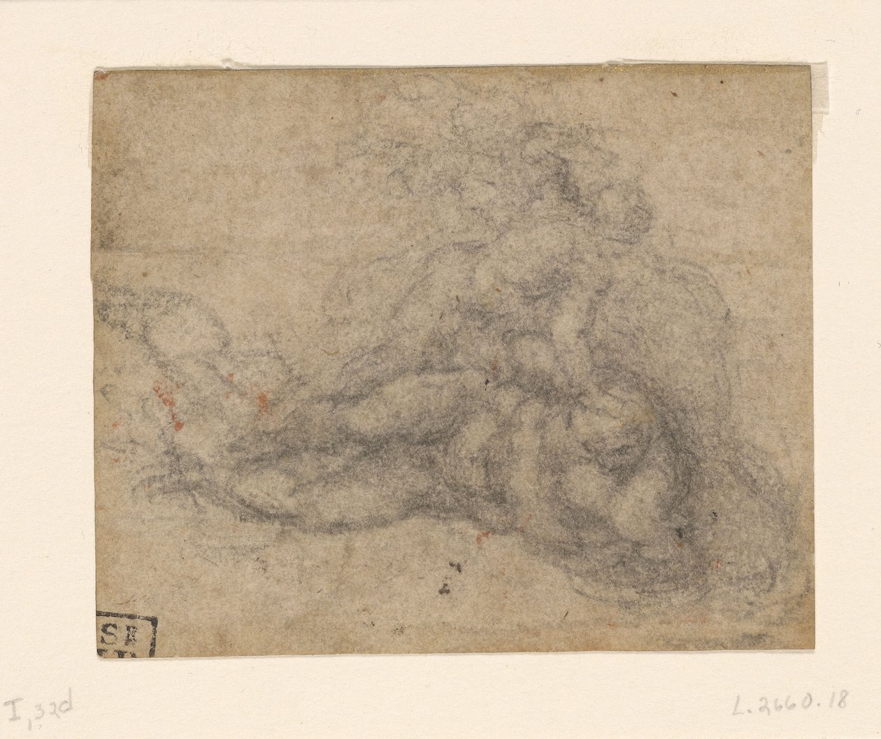 Michelangelo - David och Goliat. Verso linjerade arkitektoniska studier, ca 1550-1556, I, 32d av Michelangelo