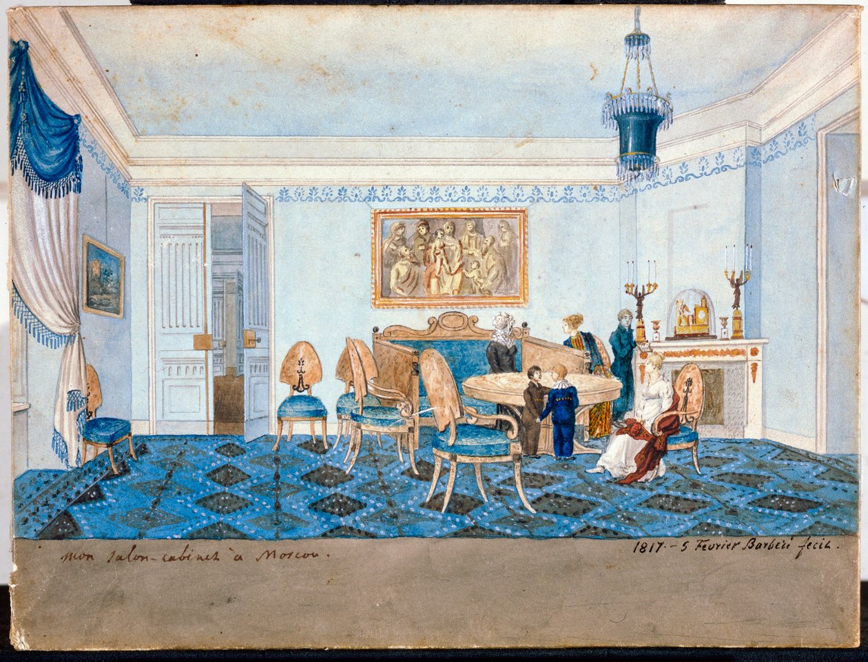 Utsikt över vardagsrummet i prinsessan Zinaida Alexandrovna Volkonskaias residens (1792-1862) i Moskva - Verk av Michelangelo Barberi (aktiv tidigt 1800-tal) av Michelangelo Barberi