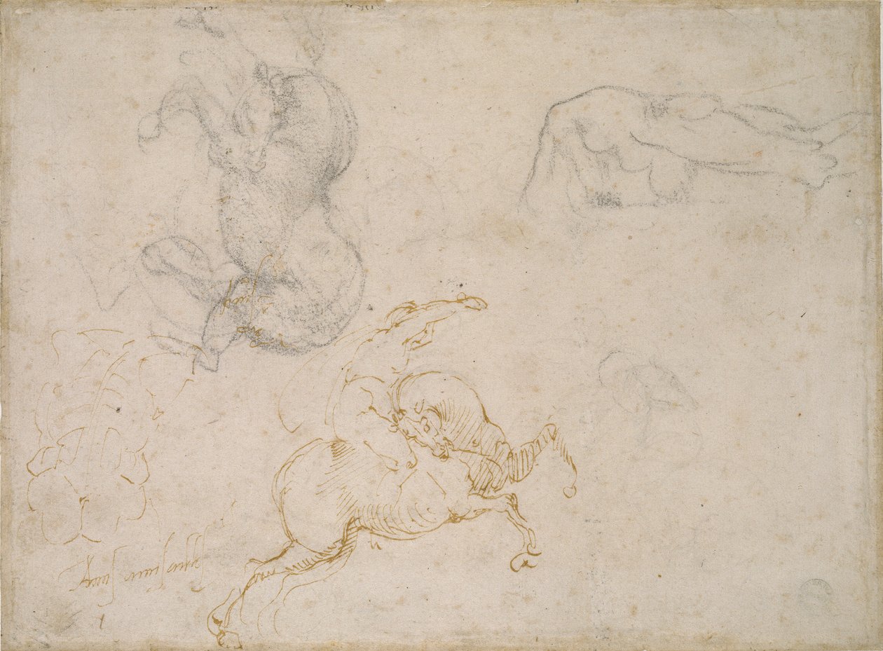 En ryttare laddning och andra studier, 1500-talet av Michelangelo Buonarroti