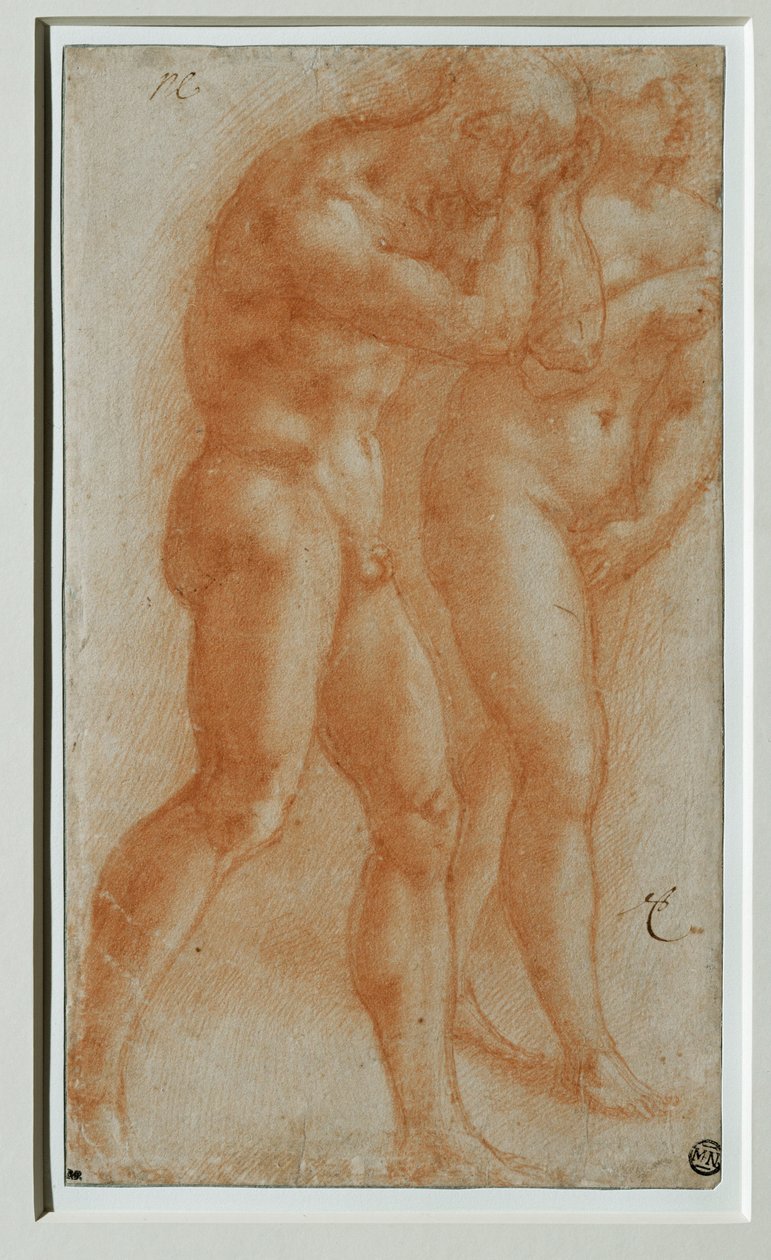 Adam et Eve chassee du Paradis - Adam och Eva jagade från paradiset, kopia efter Masaccio ... av Michelangelo Buonarroti