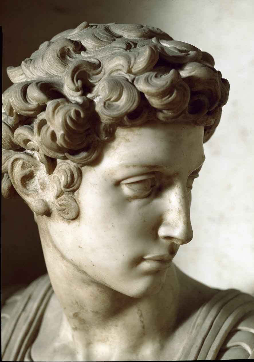 Allegori om dag og nat: detaljer om den afdøde. Giuliano de Medicis mausoleum. Marmor skulpturer av Michelangelo Buonarroti