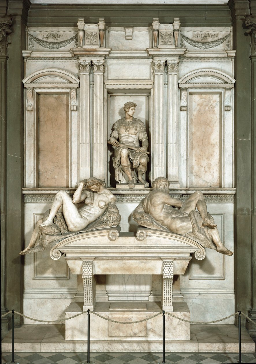 Allegori om dag och natt, Giuliano de Medicis mausoleum. Skulptur i marmor av Michelangelo Buonarroti