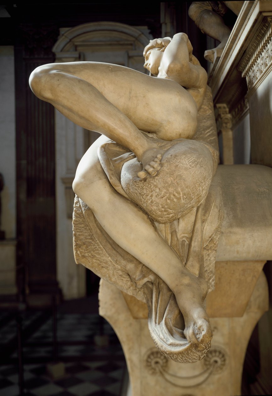 Allegori af Aurora. Graven af Laurent II af Medicis. Marmorskulptur 1531swed av Michelangelo Buonarroti