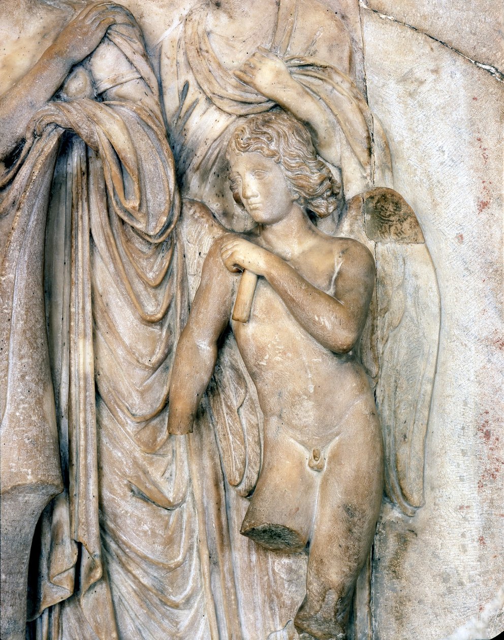 Ängel, Venedig marmor, tidigt 1500-tal. Begravningsceremoni, detalj, Louvren. Skulptur av Michelangelo Buonarroti dit Michel Ange (Michelangelo eller Michelangelo av Michelangelo Buonarroti