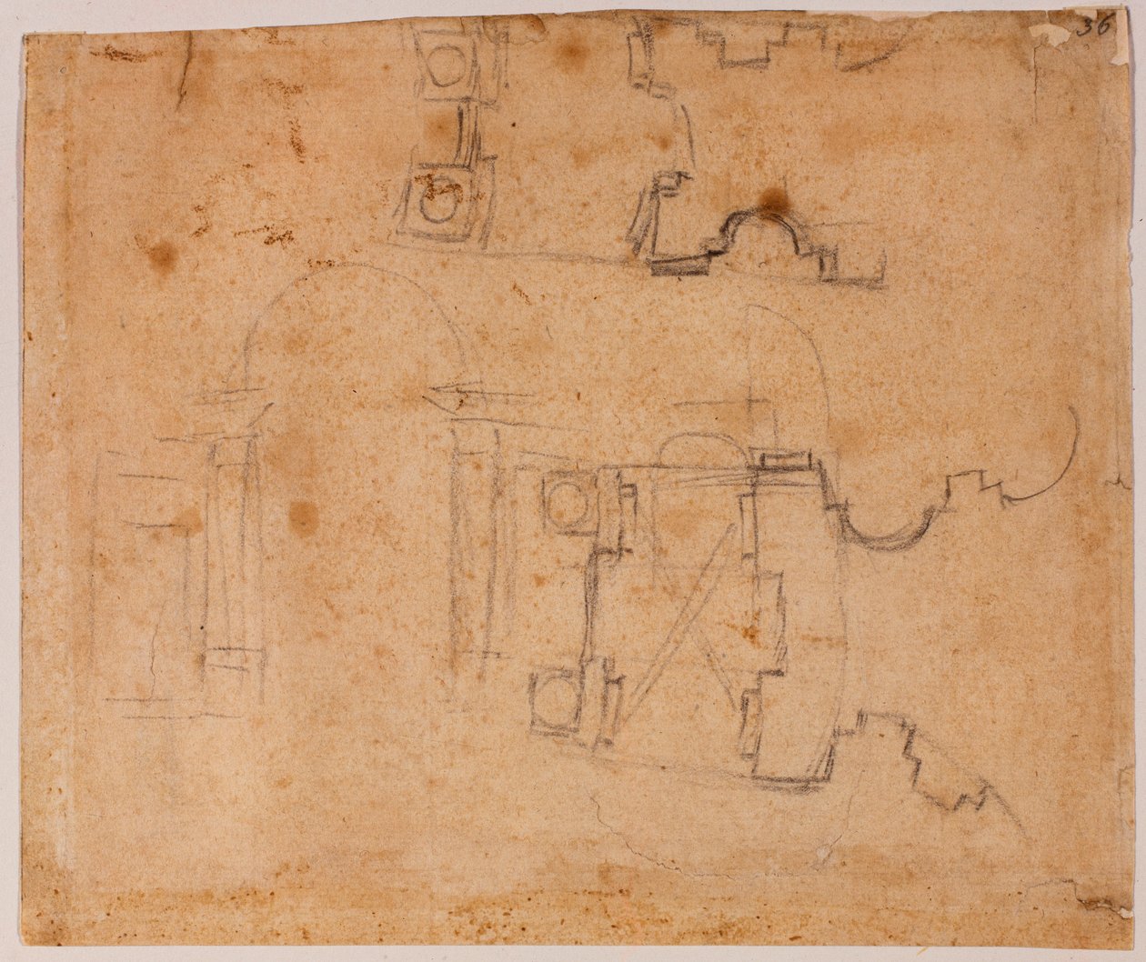 Arkitektoniska höjd- och plandetaljer av San Giovanni dei Fiorentini av Michelangelo Buonarroti