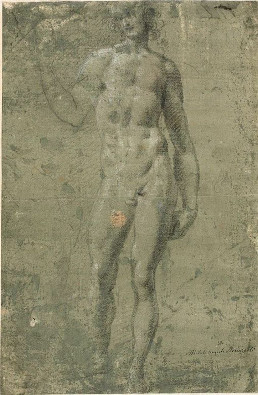 Bacchus (recto); Arkitektoniska skisser (verso) av Michelangelo Buonarroti