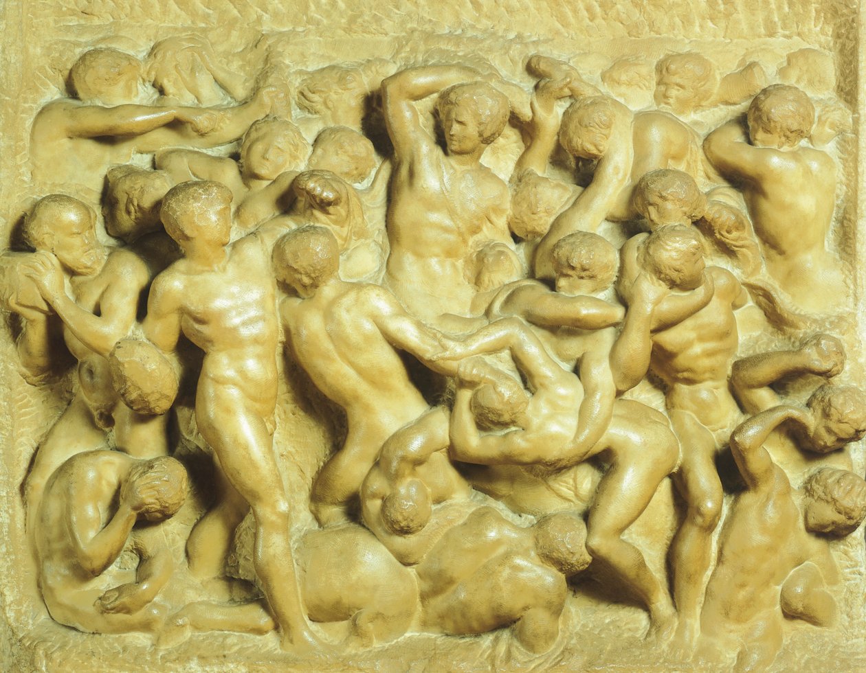 Vita vya Lapiths dhidi ya Centaurs na Michelangelo (1475-1564), marumaru, 80 5x88 cmswed av Michelangelo Buonarroti