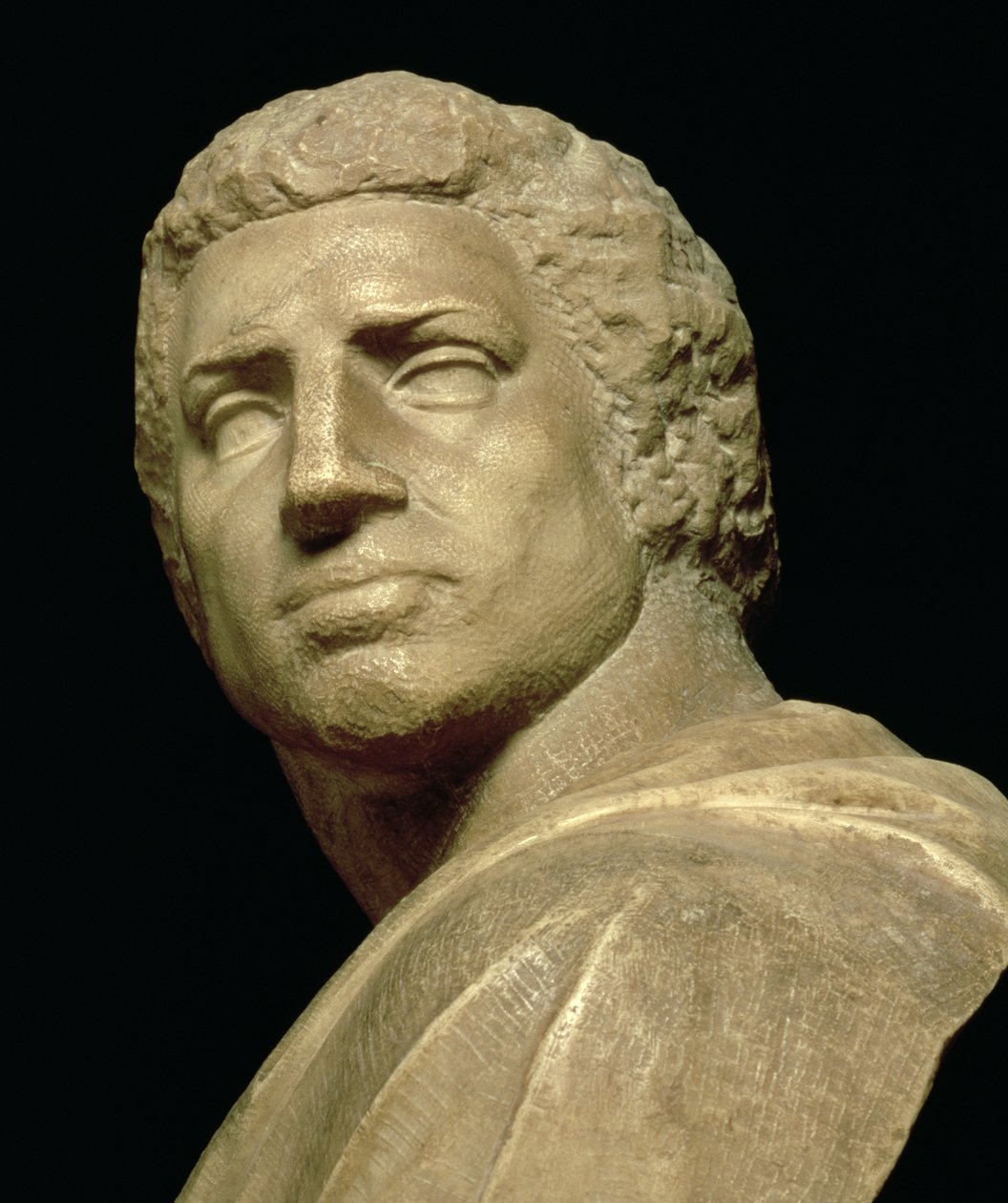 Brutus, detalj av huvudet från byst av Michelangelo Buonarroti 1475-1564, ca 1539-40 marmordetalj av 79848 av Michelangelo Buonarroti
