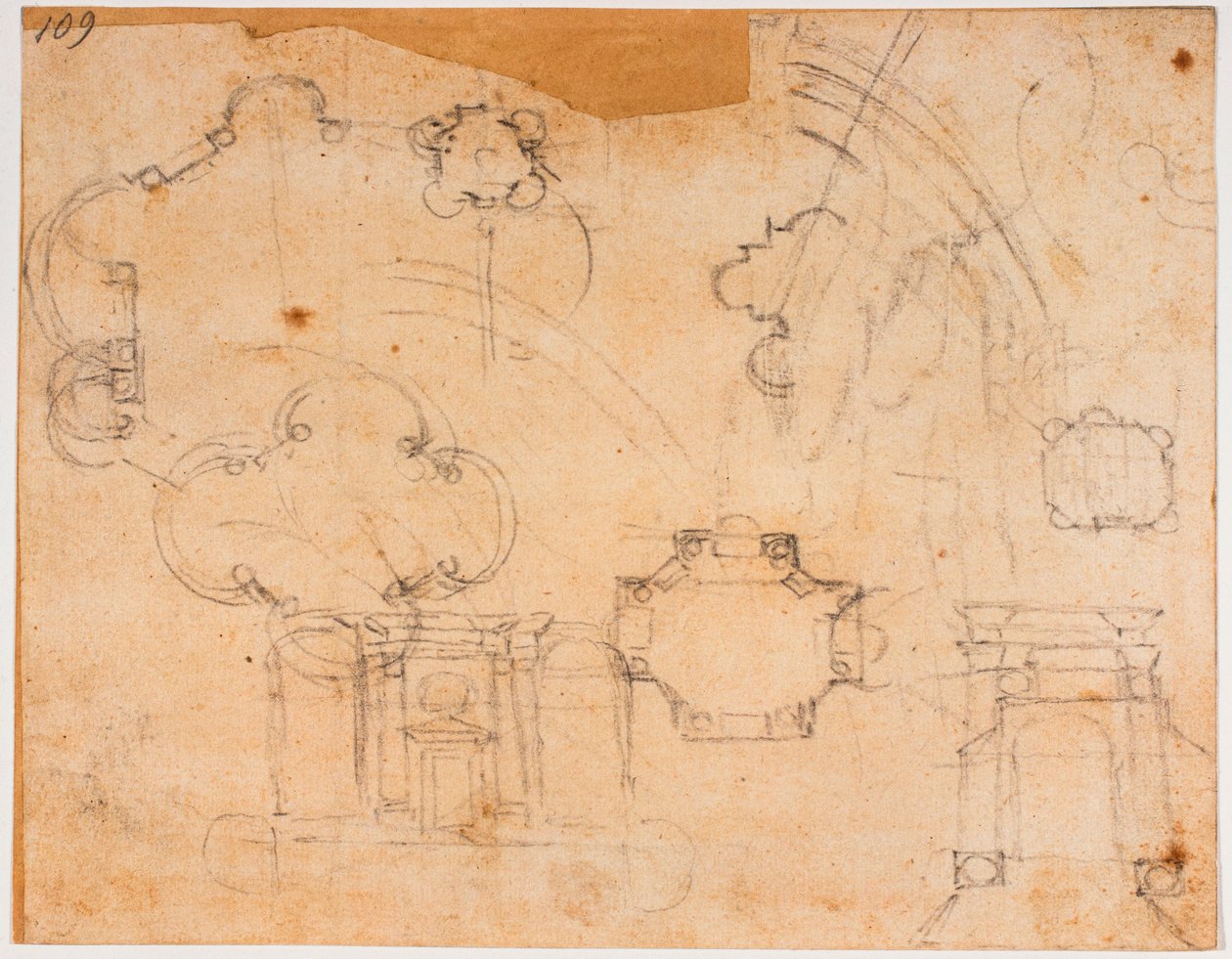 Byggnadsplaner, elevationer och kupolskisser för Sforza-kapellet av Michelangelo Buonarroti