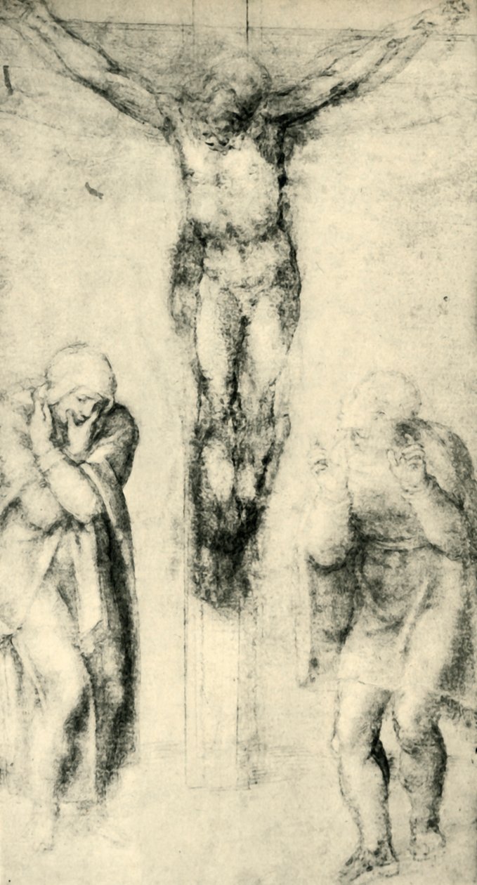 Kristus på korset mellan Jungfrun och Johannes, c1560-1564, 1943. av Michelangelo Buonarroti