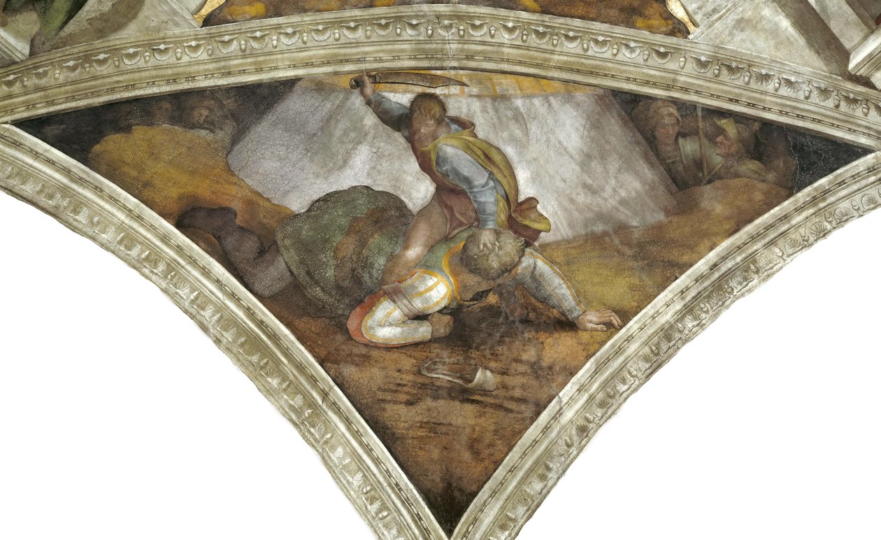 David och Goliat Sixtinska kapellets tak i Vatikanen, 1508-1512. av Michelangelo Buonarroti