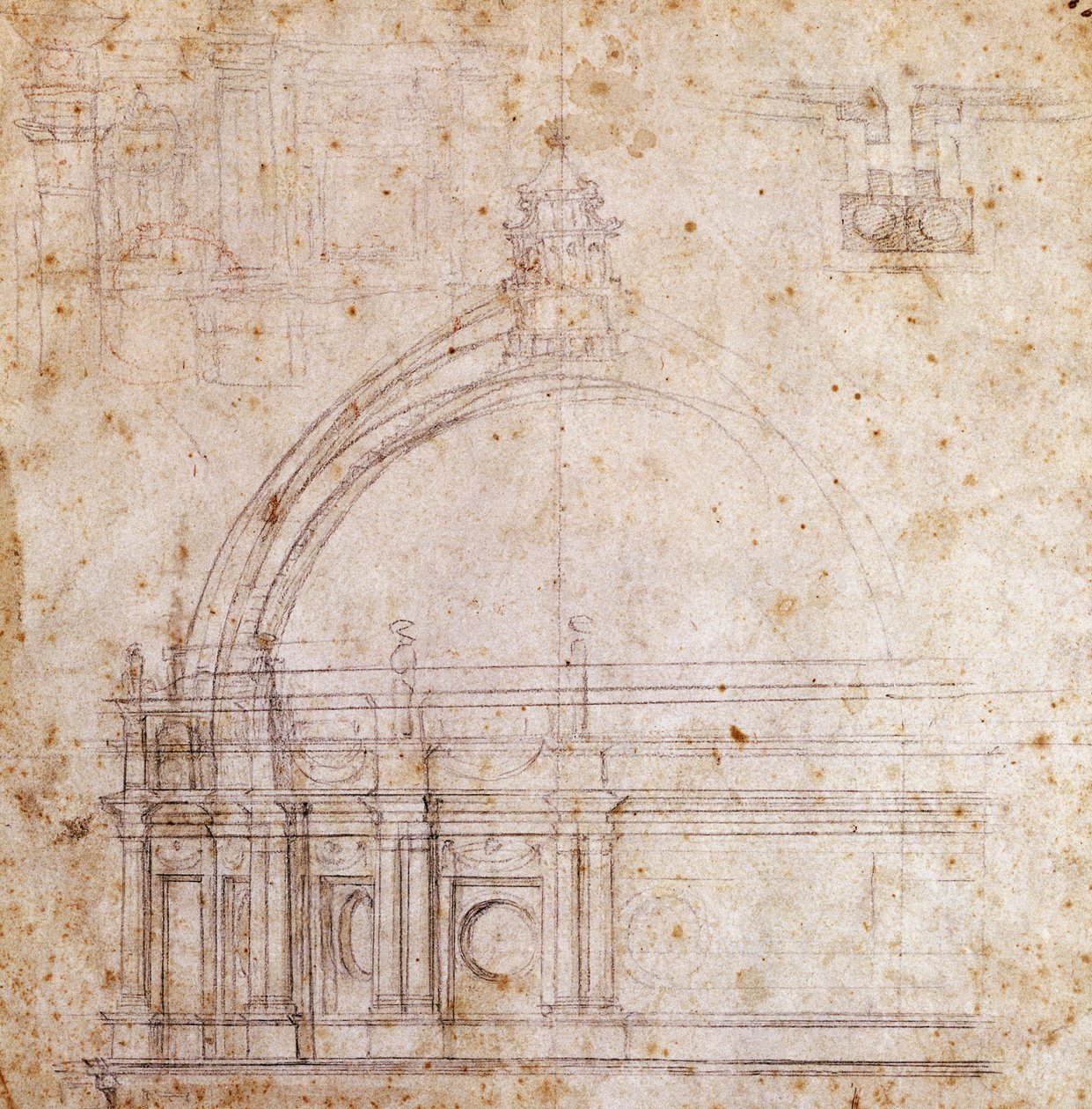 Designritningar för kupolen av Peterskyrkan i Vatikanen, design av Michelangelo (1475-1564), Italien av Michelangelo Buonarroti