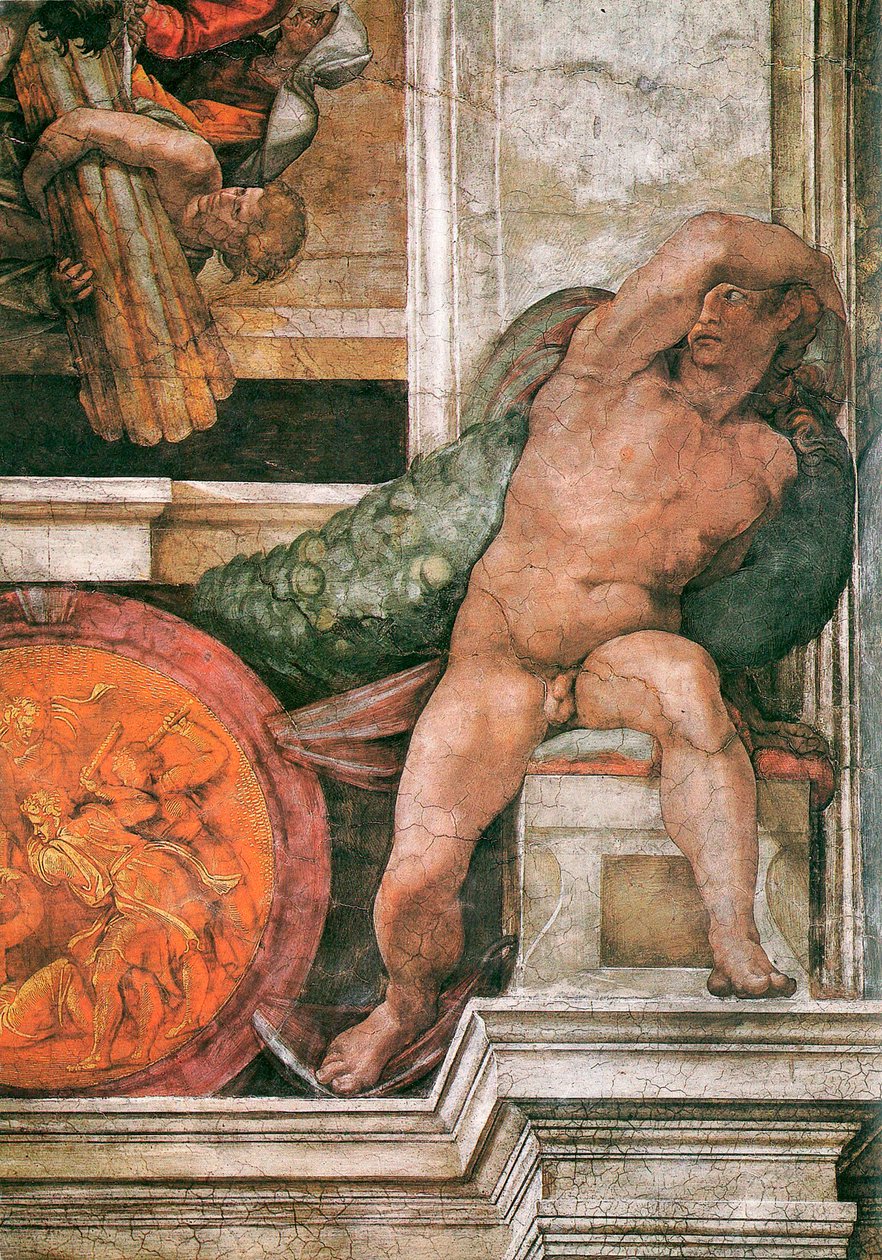 Detalj av taket i Sixtinska kapellet i Vatikanen, 1508-1512. av Michelangelo Buonarroti