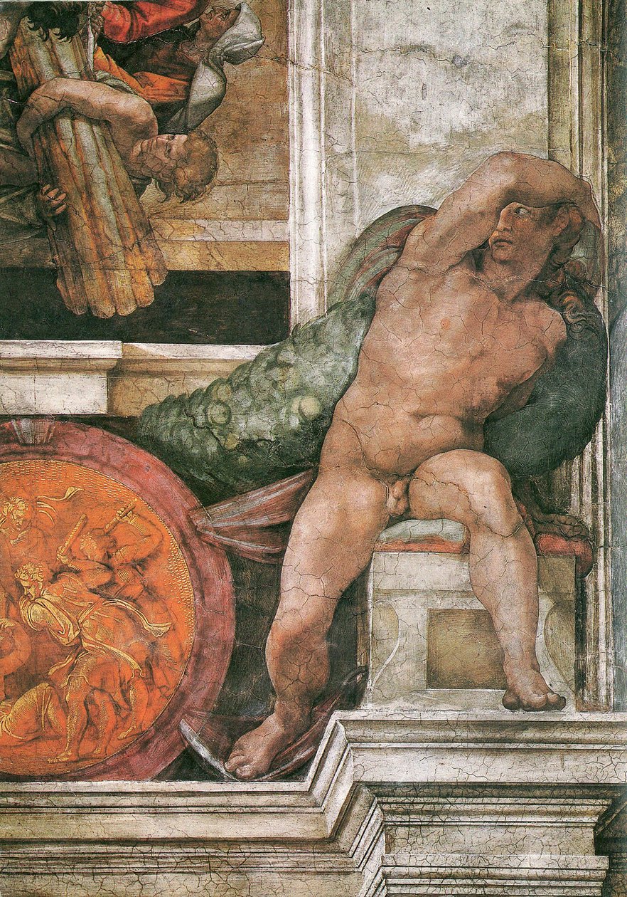 Detalj av taket i Sixtinska kapellet i Vatikanen, 1508-1512 av Michelangelo Buonarroti