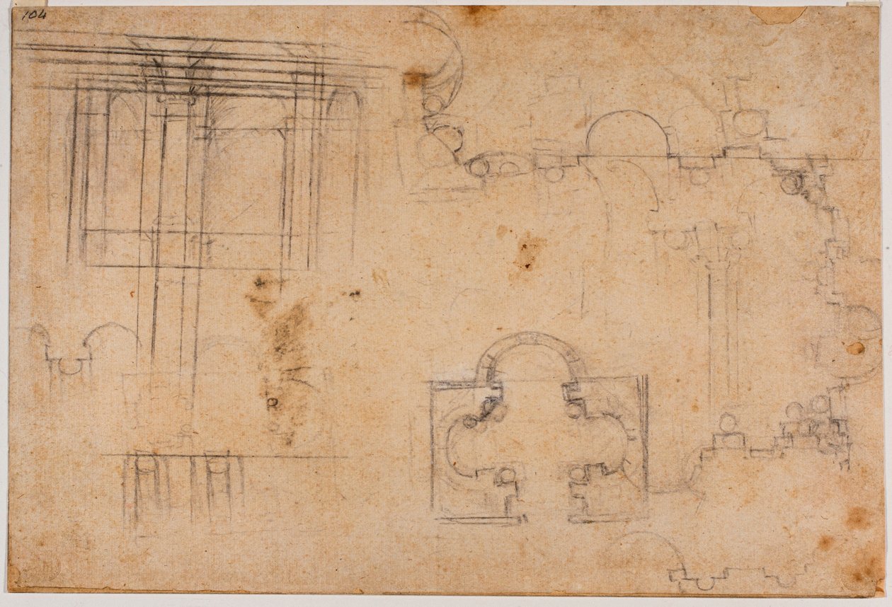 Planritning och arkitektoniska upphöjningar av Sforza-kapellet av Michelangelo Buonarroti