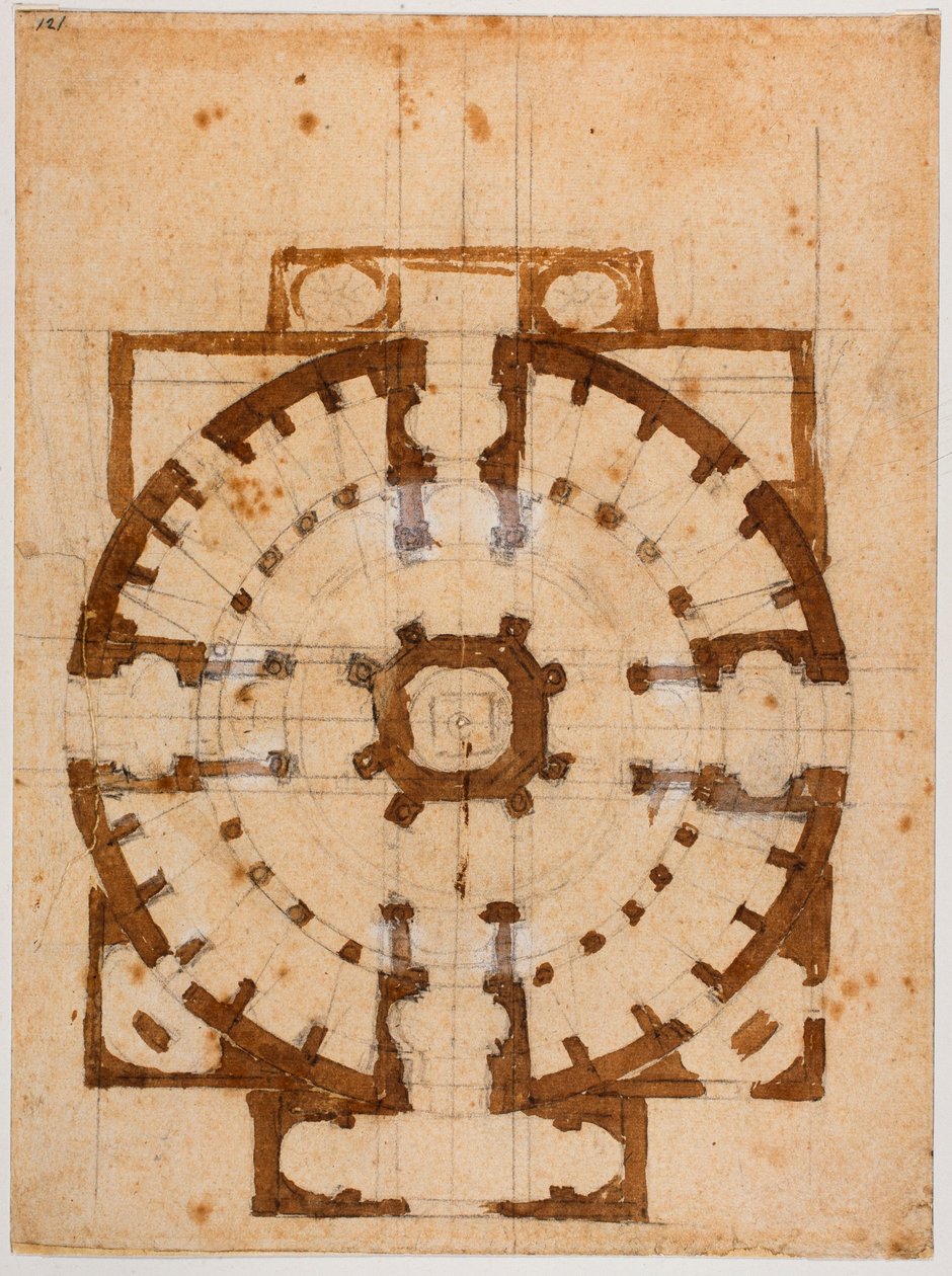 Planritning för San Giovanni dei Fiorentini av Michelangelo Buonarroti