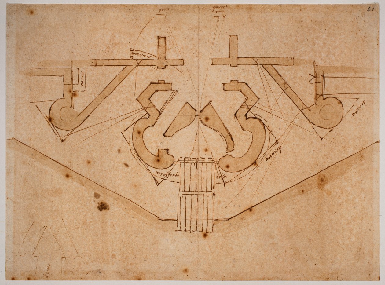 Fortifikatorisk design för en port av Michelangelo Buonarroti