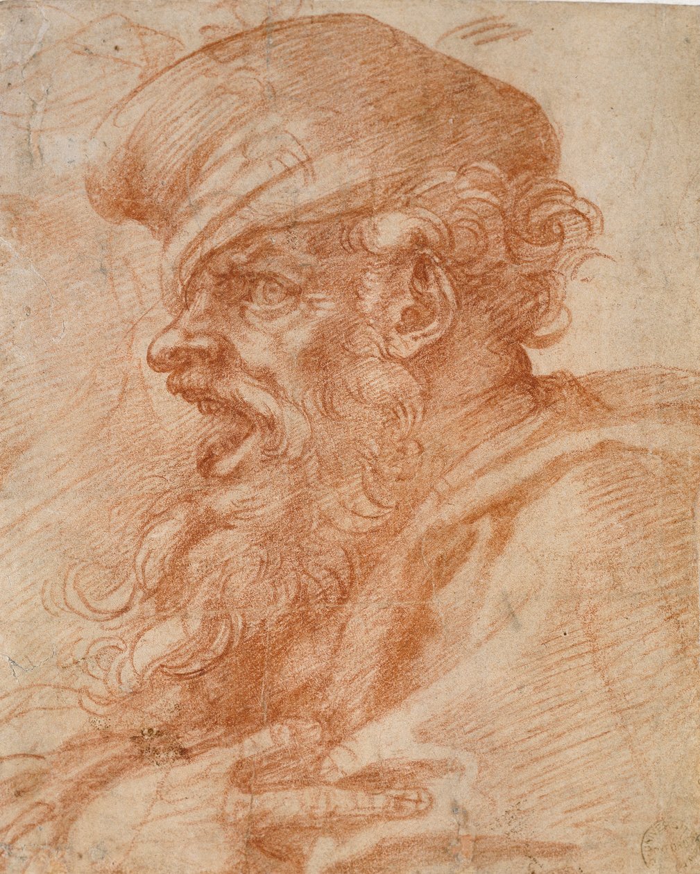 Huvudet av en skäggig man som skriker, 1500-talet av Michelangelo Buonarroti