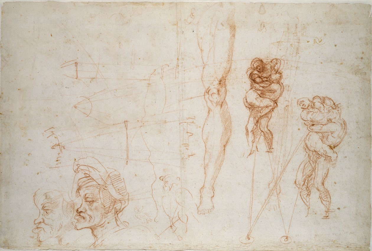 Hercules och Antaeus och andra studier, 1500-talet av Michelangelo Buonarroti