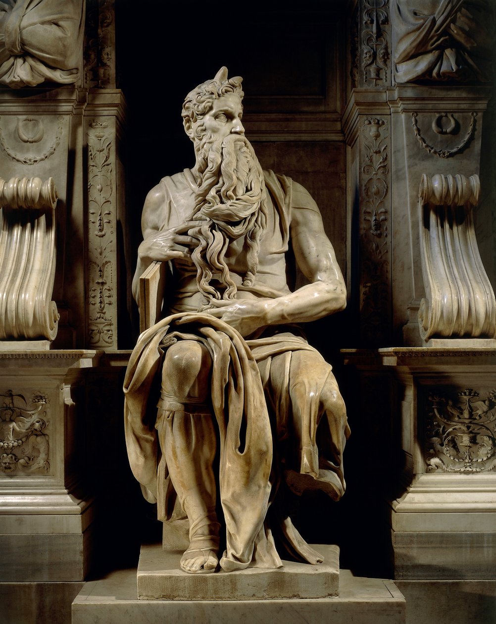 Italien, Rom, Peterskyrkan, Moses, detalj från Julius II:s grav, cirka 1515, av Michelangelo (1475-1564) av Michelangelo Buonarroti