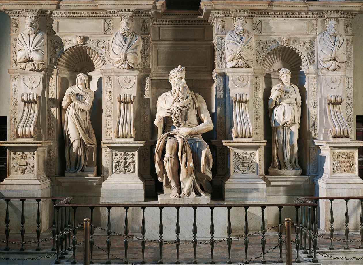 Italien, Rom, Peterskyrkan, Rakel, Moses och Lea, detalj från Julius II:s grav, cirka 1515, av Michelangelo (1475-1564) av Michelangelo Buonarroti