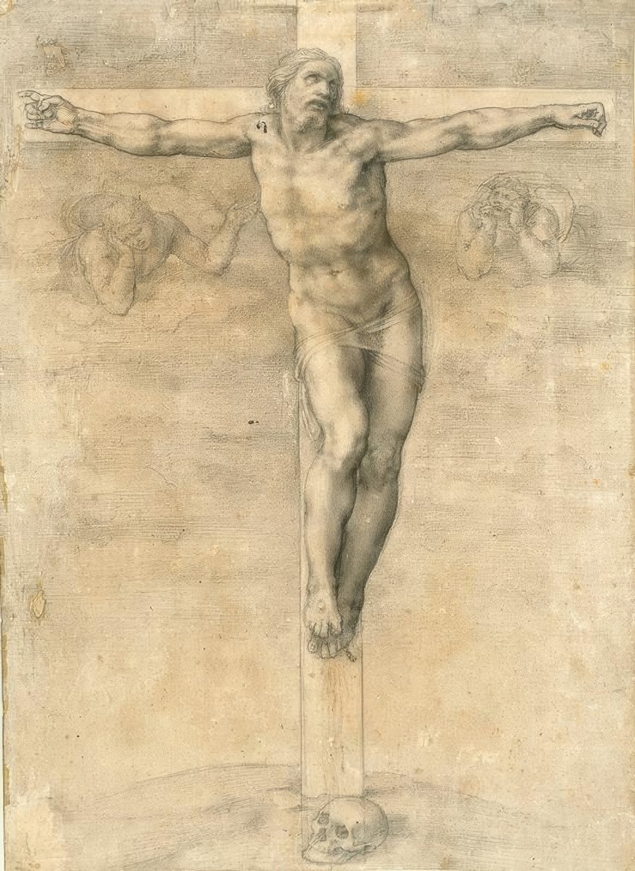 Korsfästelse med två änglar av Michelangelo Buonarroti