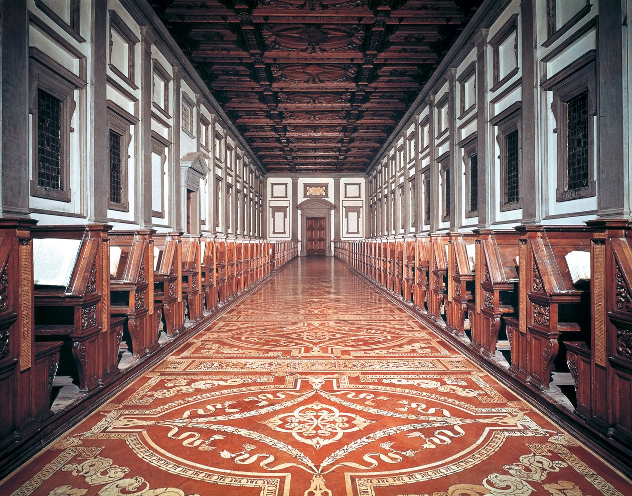 Laurentian Library Hall, arkitekt Michelangelo (1475-1564), Florens, Italien av Michelangelo Buonarroti