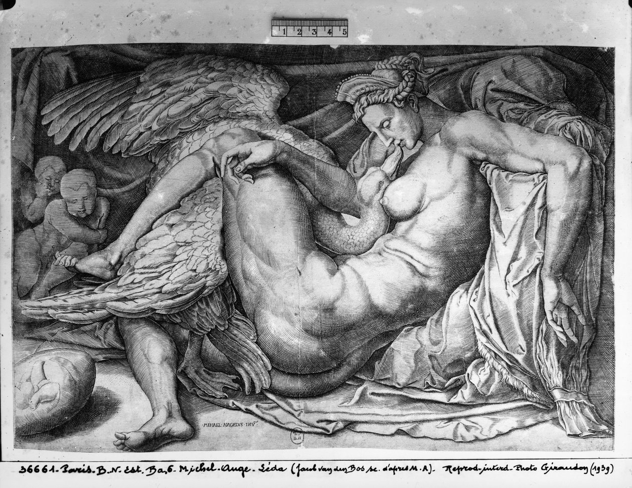 Leda, graverad av Jacobus Bos, Boss eller Bossius (f.c.1520) av Michelangelo Buonarroti