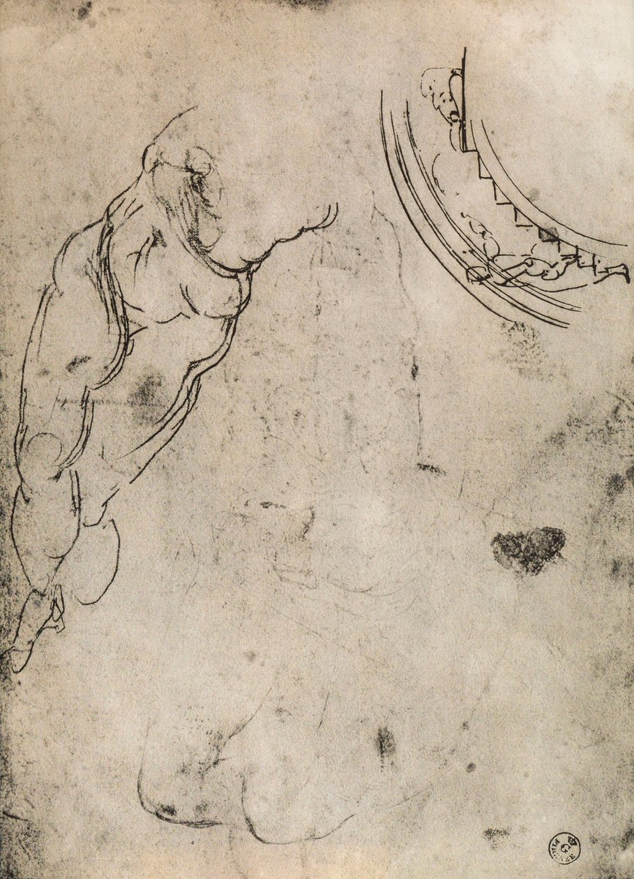Manliga ben, studie av Michelangelo. Cabinet of Drawings and Prints, Uffizi Gallery, Florens av Michelangelo Buonarroti