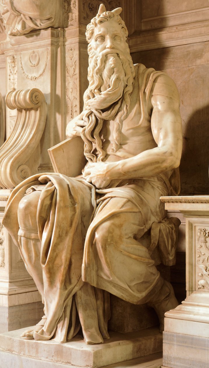 Moses, detalj från Tomb of Julius II, av Michelangelo (1475-1564), Basilica of St Peter in Chains, Rom, Lazio, ca 1515 av Michelangelo Buonarroti