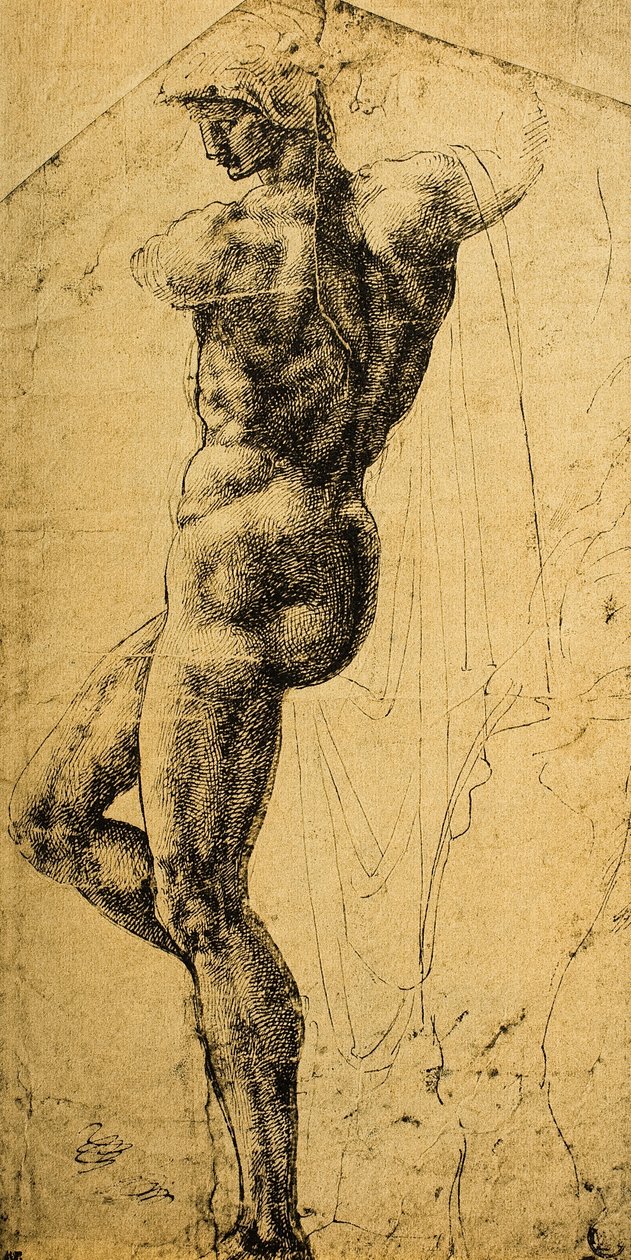 Nakenstudie; teckning av Michelangelo. Louvren, Paris av Michelangelo Buonarroti