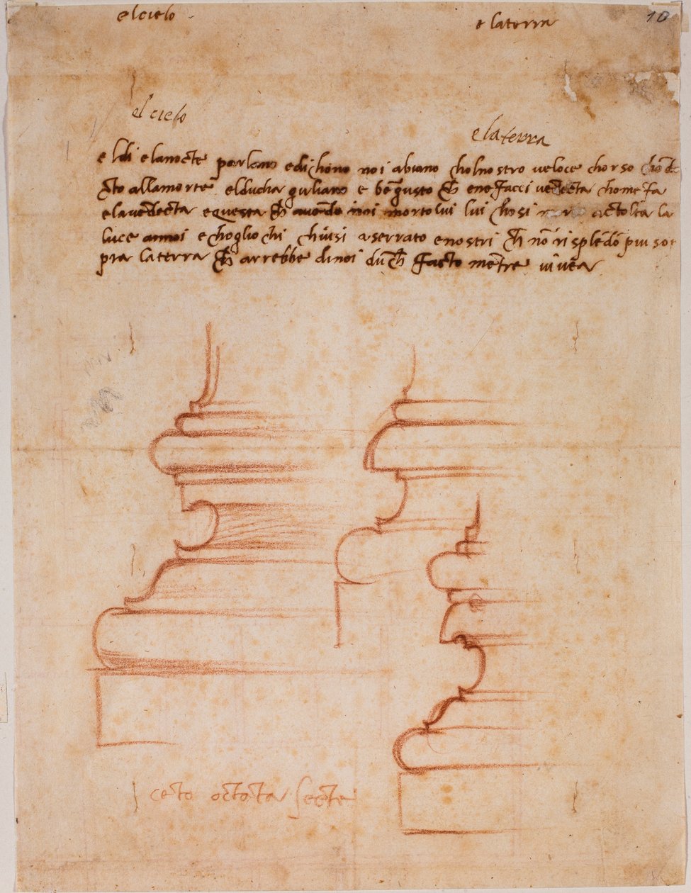 Pelarsocklar till nya sakristian, handskrivna inskriptioner av Michelangelo Buonarroti
