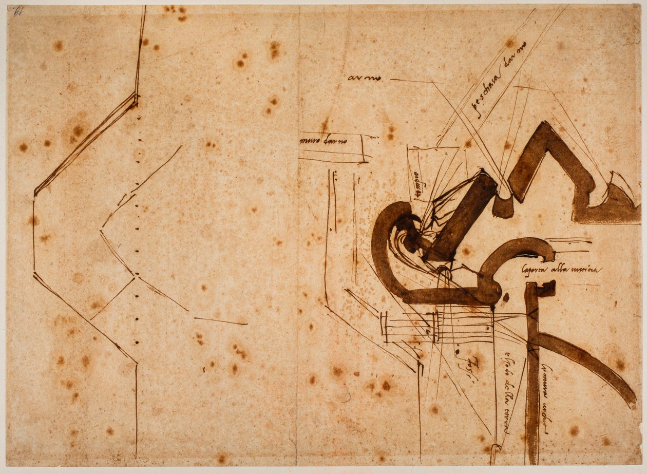 Plan över ett bålverk för Rättvisans port av Michelangelo Buonarroti