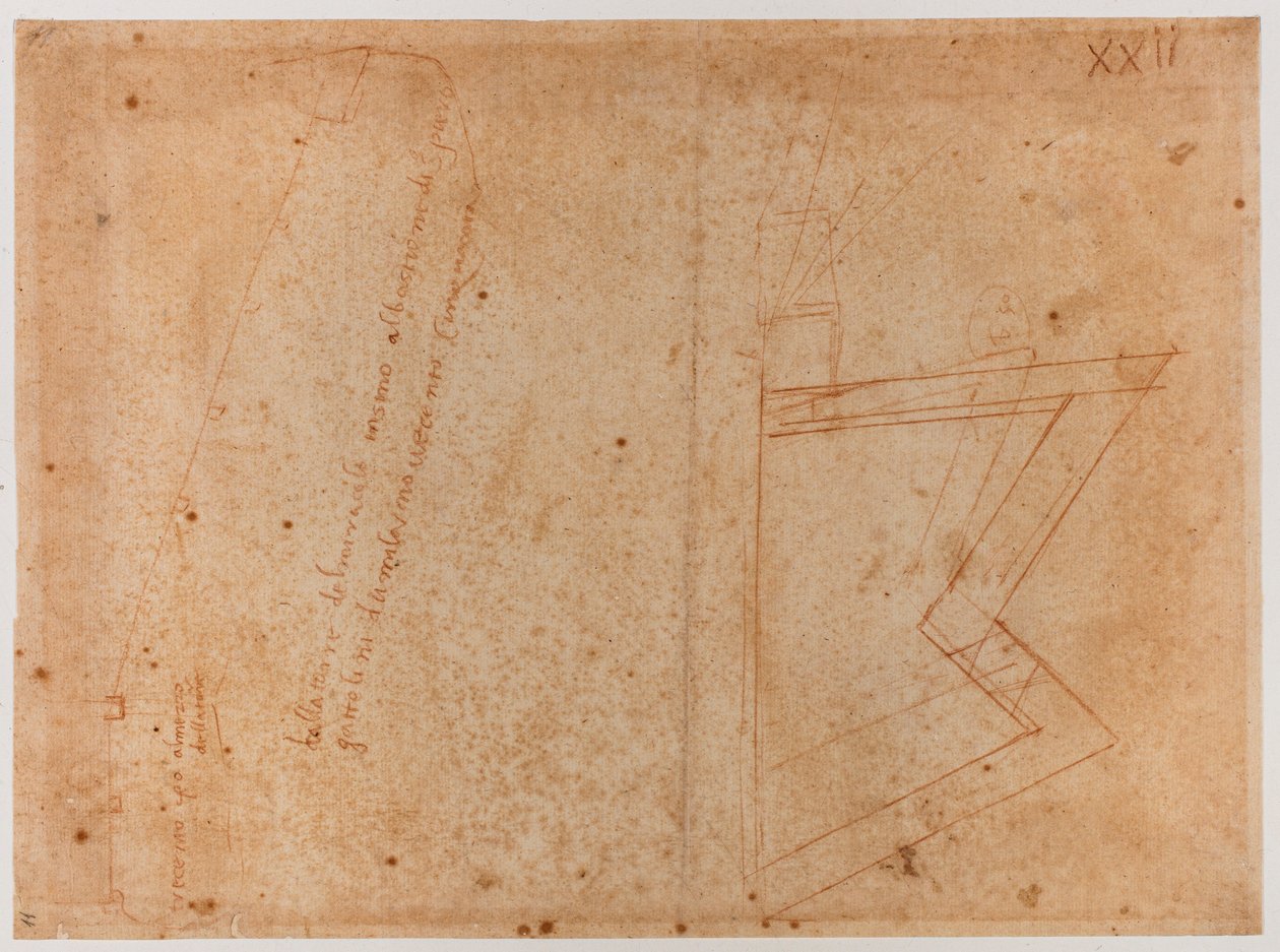 Plan över murar nära porten till St. Pier Gattolini av Michelangelo Buonarroti