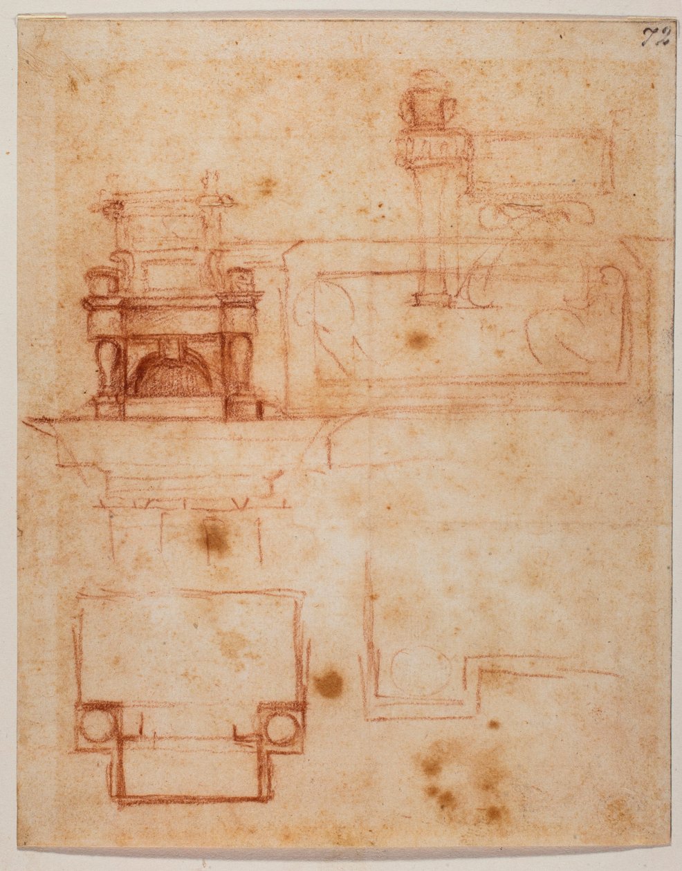Planer och upphöjningar av "tronerna" för den nya sakristian av Michelangelo Buonarroti
