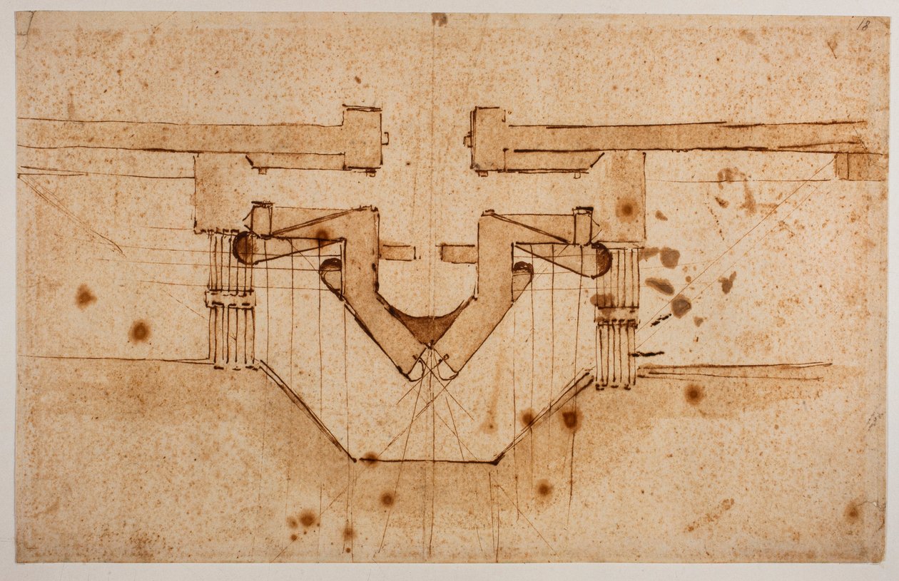 Projekt för befästning av en port, 1500-talet (ritning) av Michelangelo Buonarroti