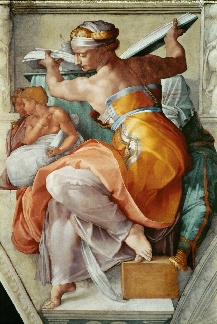 Profeter och sibyller: Libyan Sibyl Sixtinska kapellets tak i Vatikanen, 1508-1512. av Michelangelo Buonarroti