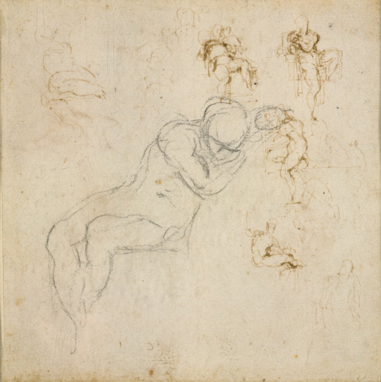 Recto: Åtta figurstudier. Verso: Figurstudie, c1490-1560 av Michelangelo Buonarroti