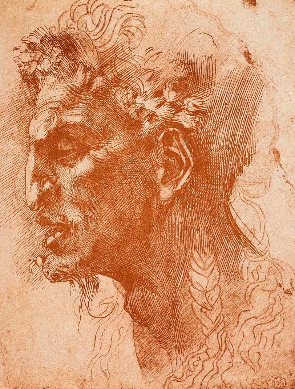 Satyrs huvud; teckning av Michelangelo. Louvren, Paris av Michelangelo Buonarroti