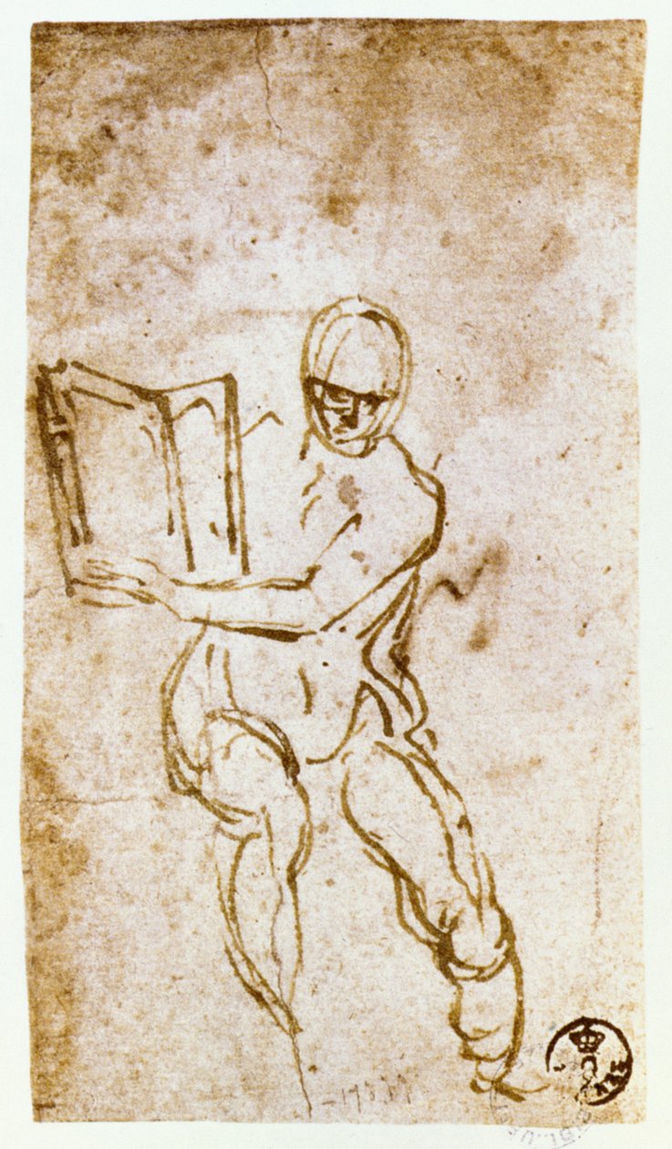 Sixtinska kapellets tak (1508-12): skiss för en av profeterna (penna och brunt bläck) av Michelangelo Buonarroti