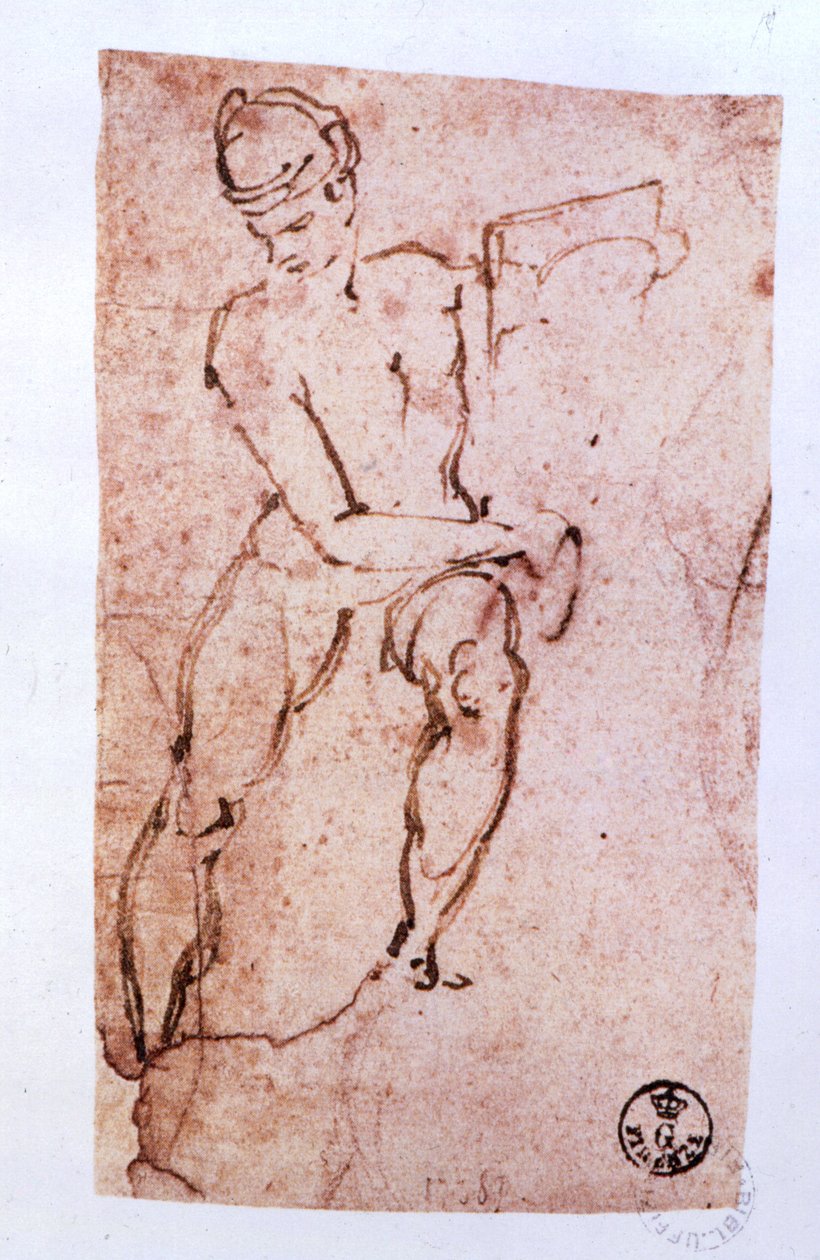 Sixtinska kapellets tak (1508-12): skiss av en apostel (penna och brunt bläck) av Michelangelo Buonarroti