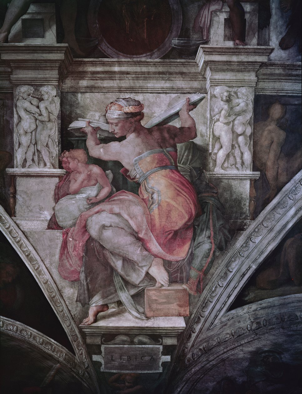 Sixtinska kapellets tak: Libyan Sibyl, c.1508-10 (förrestaurering) av Michelangelo Buonarroti