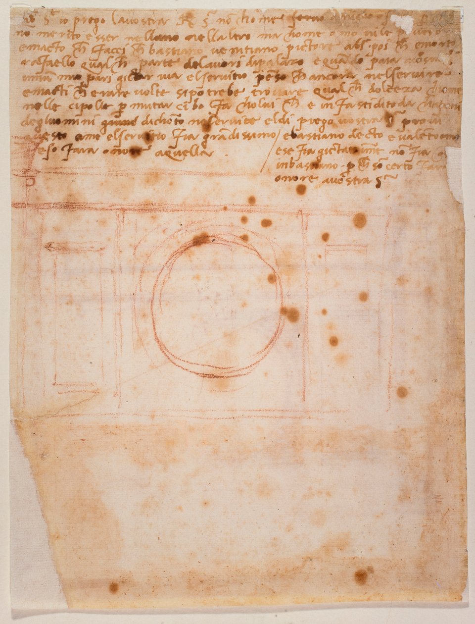 Skisser till trumman på kupolen i Santa Maria del Fiore och brev till kardinalen av Bibbiena av Michelangelo Buonarroti